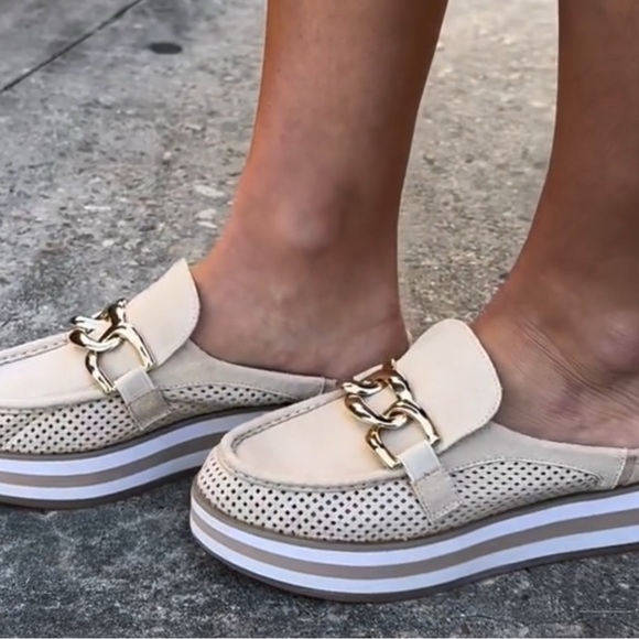 Coconuts by Matisse Shoes - Coconuts by Matisse Cream and Gold Mules with Slip-On Design